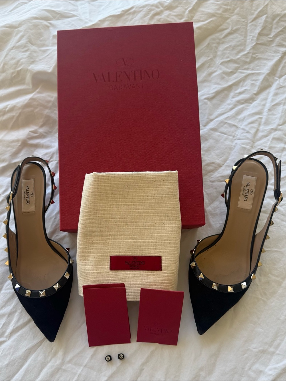Valentino Garavani Black Pointed Rockstud Slingback Heels